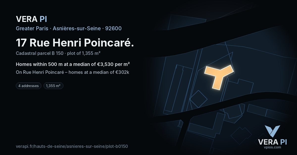 17 Rue Henri Poincaré, Asnières-sur-Seine at night – the plot lit, the parcels around coloured by the prices near them