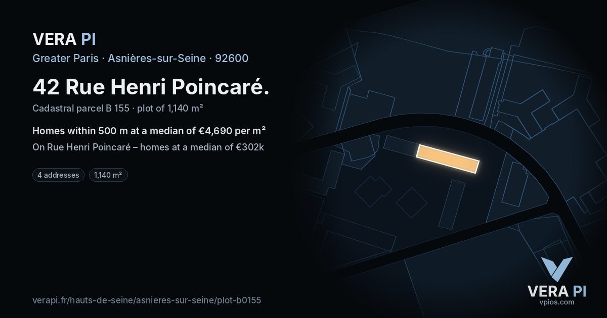 42 Rue Henri Poincaré, Asnières-sur-Seine at night – the plot lit, the parcels around coloured by the prices near them