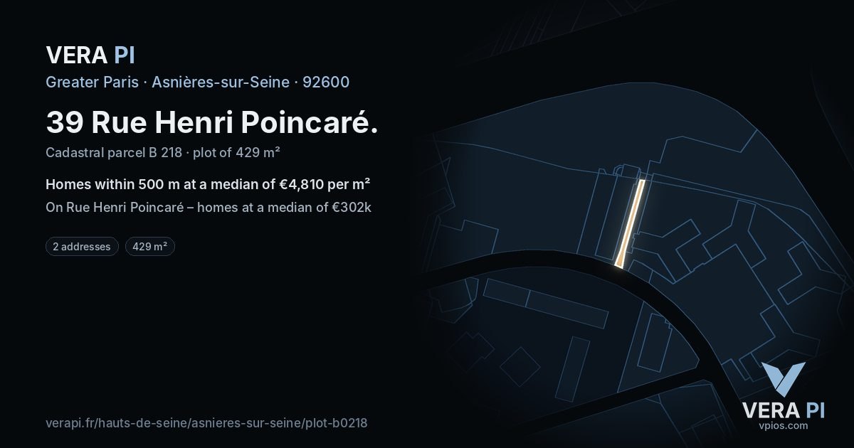 39 Rue Henri Poincaré, Asnières-sur-Seine at night – the plot lit, the parcels around coloured by the prices near them