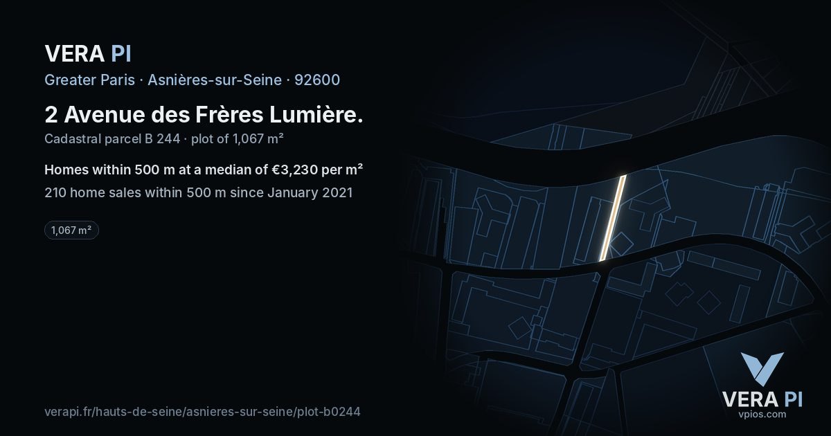 2 Avenue des Frères Lumière, Asnières-sur-Seine at night – the plot lit, the parcels around coloured by the prices near them
