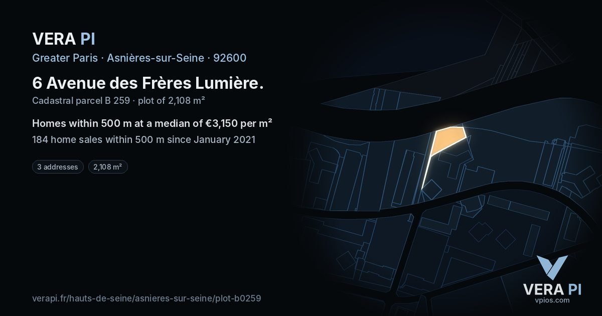 6 Avenue des Frères Lumière, Asnières-sur-Seine at night – the plot lit, the parcels around coloured by the prices near them