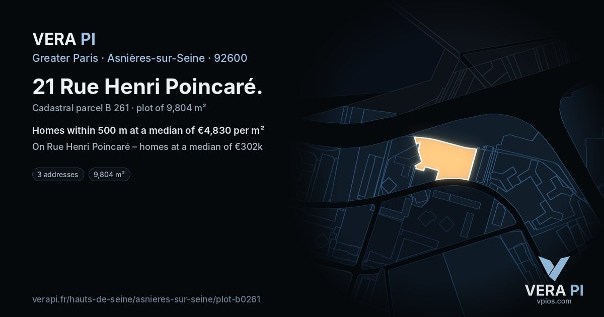21 Rue Henri Poincaré, Asnières-sur-Seine at night – the plot lit, the parcels around coloured by the prices near them