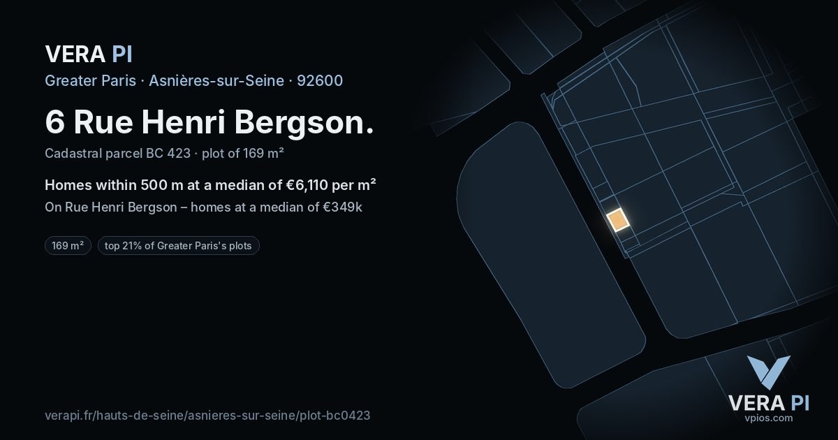 6 Rue Henri Bergson, Asnières-sur-Seine at night – the plot lit, the parcels around coloured by the prices near them