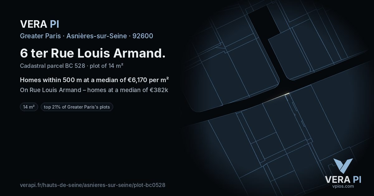 6 ter Rue Louis Armand, Asnières-sur-Seine at night – the plot lit, the parcels around coloured by the prices near them