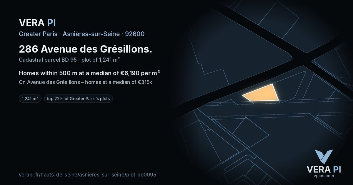 286 Avenue des Grésillons, Asnières-sur-Seine at night – the plot lit, the parcels around coloured by the prices near them