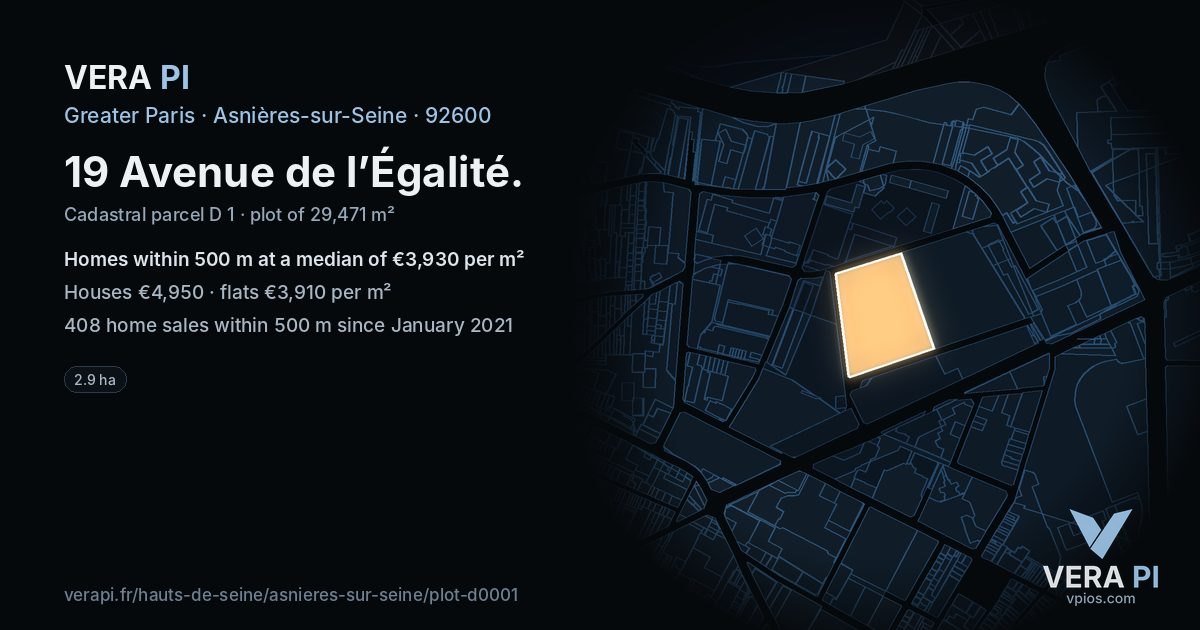 19 Avenue de l’Égalité, Asnières-sur-Seine at night – the plot lit, the parcels around coloured by the prices near them