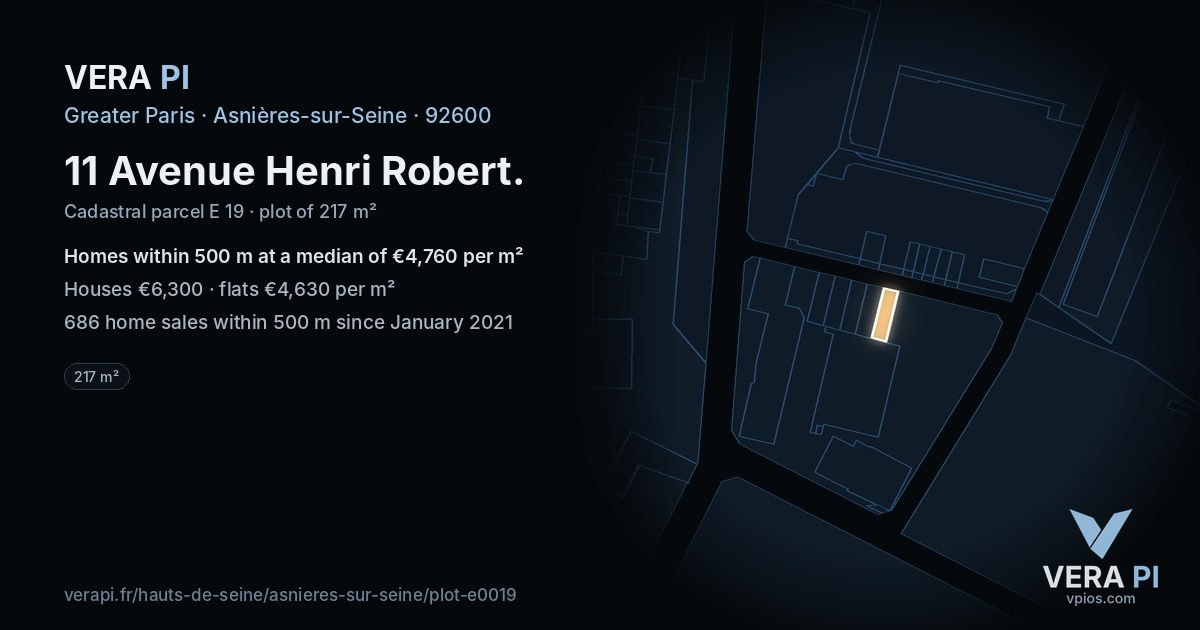 11 Avenue Henri Robert, Asnières-sur-Seine at night – the plot lit, the parcels around coloured by the prices near them