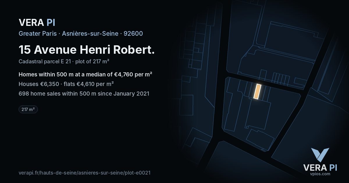 15 Avenue Henri Robert, Asnières-sur-Seine at night – the plot lit, the parcels around coloured by the prices near them