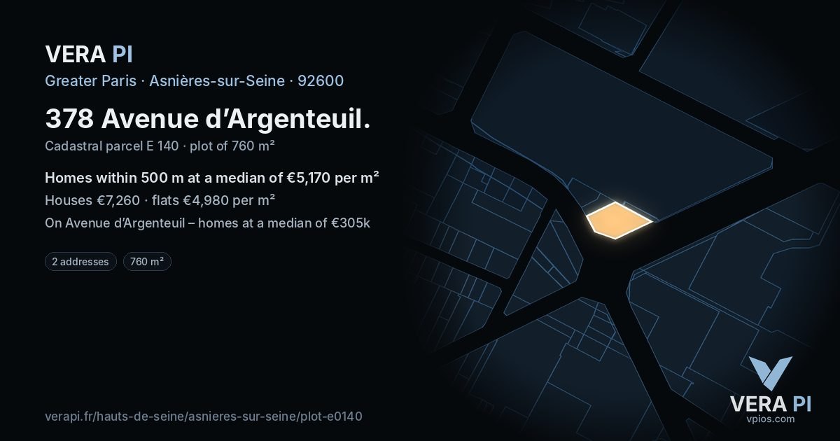 378 Avenue d’Argenteuil, Asnières-sur-Seine at night – the plot lit, the parcels around coloured by the prices near them