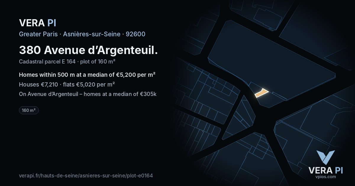 380 Avenue d’Argenteuil, Asnières-sur-Seine at night – the plot lit, the parcels around coloured by the prices near them