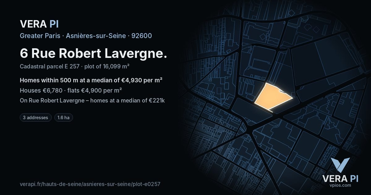 6 Rue Robert Lavergne, Asnières-sur-Seine at night – the plot lit, the parcels around coloured by the prices near them