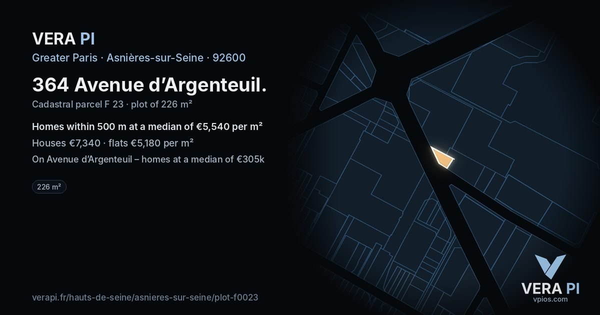 364 Avenue d’Argenteuil, Asnières-sur-Seine at night – the plot lit, the parcels around coloured by the prices near them