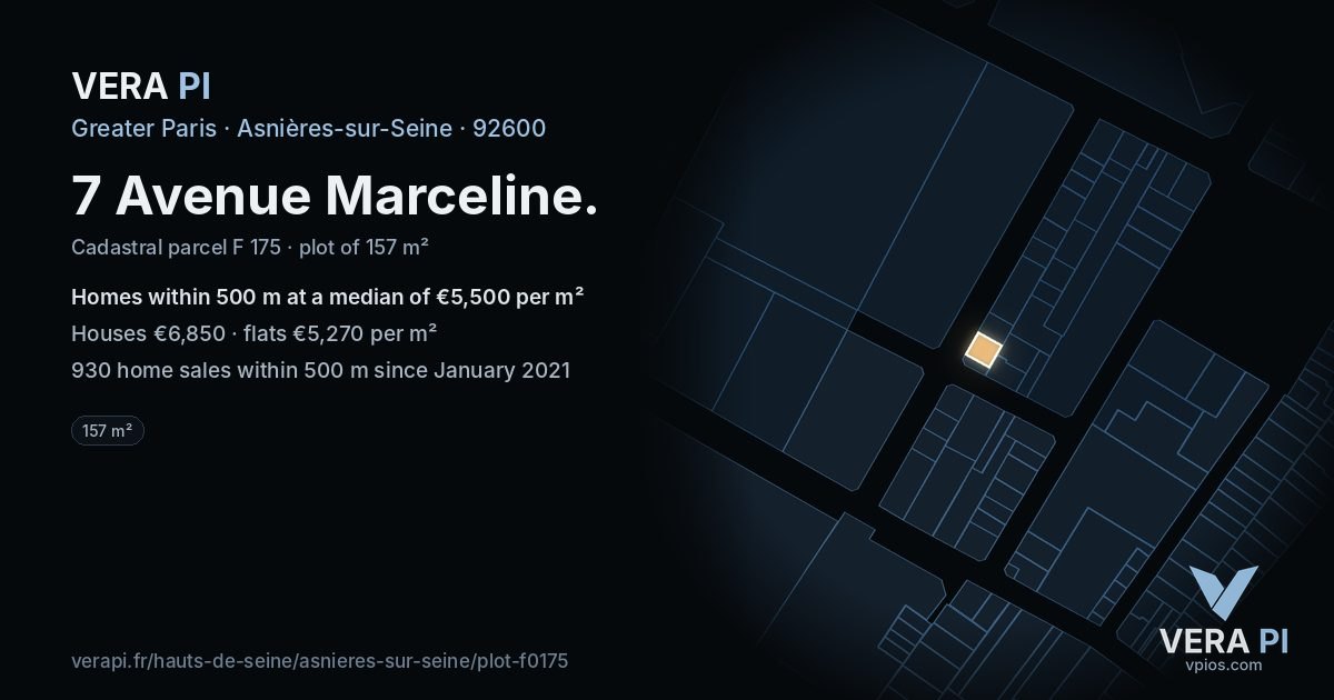7 Avenue Marceline, Asnières-sur-Seine at night – the plot lit, the parcels around coloured by the prices near them
