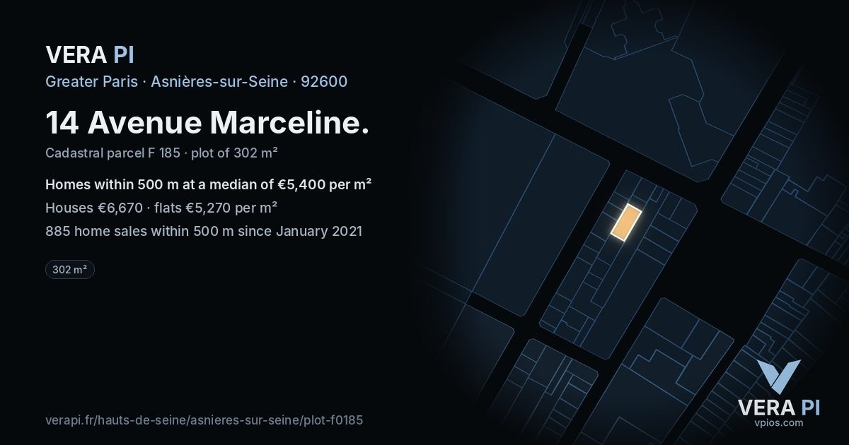 14 Avenue Marceline, Asnières-sur-Seine at night – the plot lit, the parcels around coloured by the prices near them