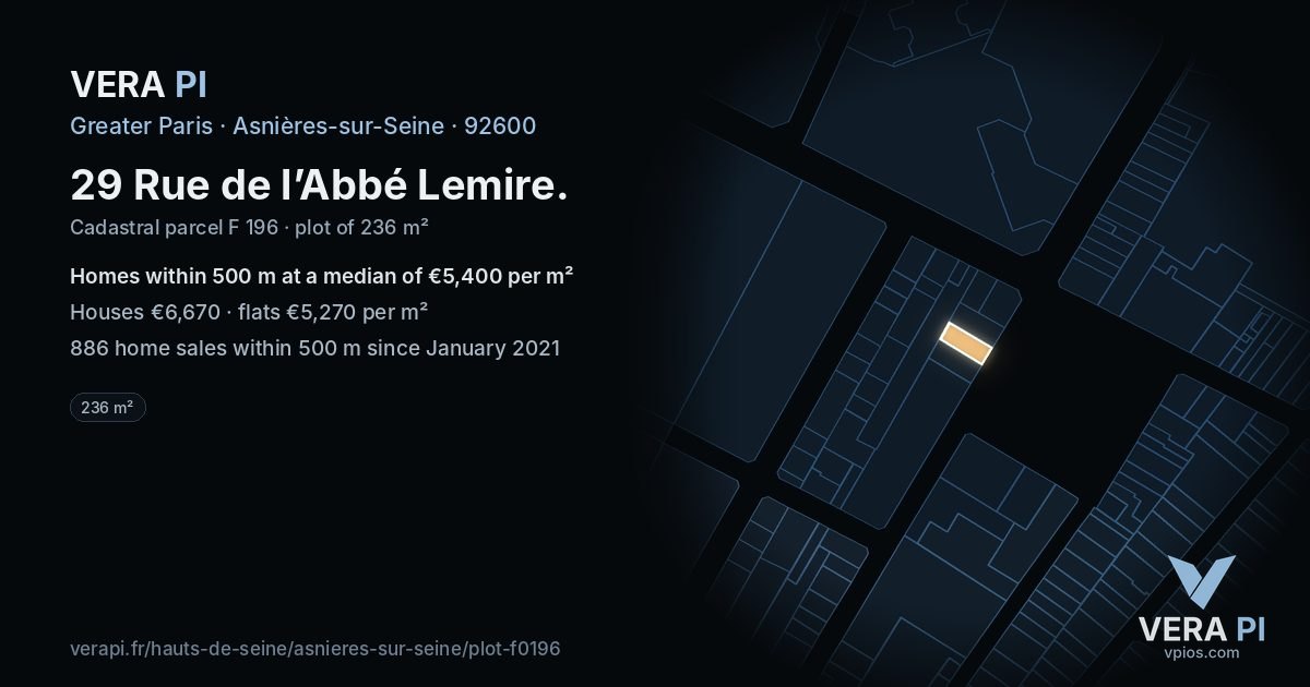 29 Rue de l’Abbé Lemire, Asnières-sur-Seine at night – the plot lit, the parcels around coloured by the prices near them