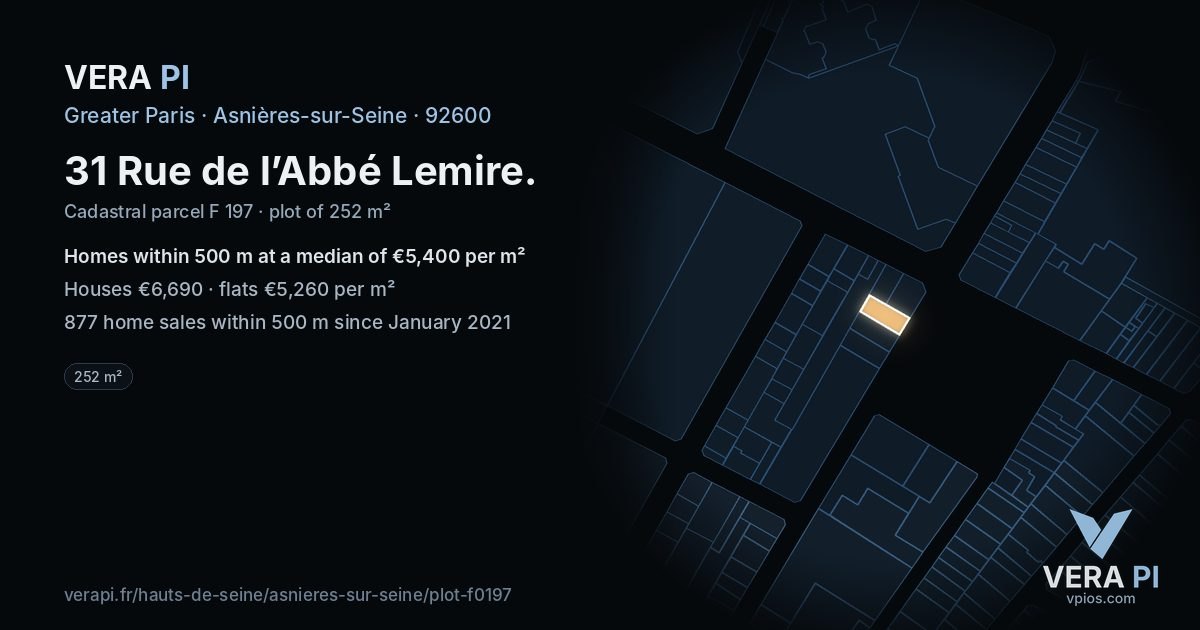 31 Rue de l’Abbé Lemire, Asnières-sur-Seine at night – the plot lit, the parcels around coloured by the prices near them