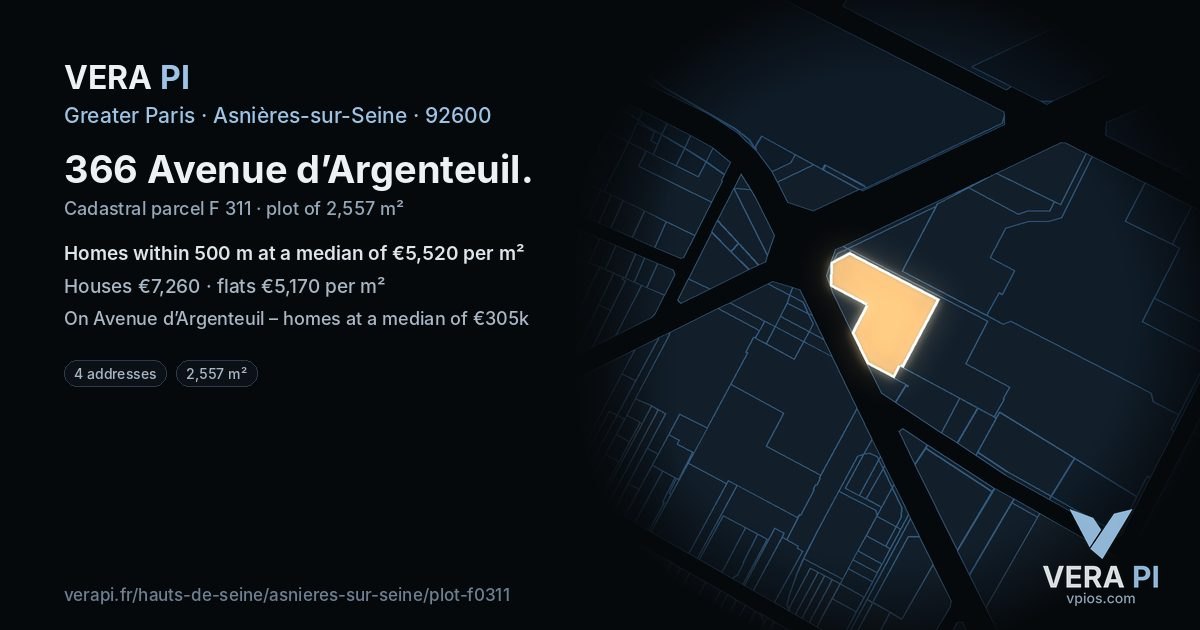 366 Avenue d’Argenteuil, Asnières-sur-Seine at night – the plot lit, the parcels around coloured by the prices near them
