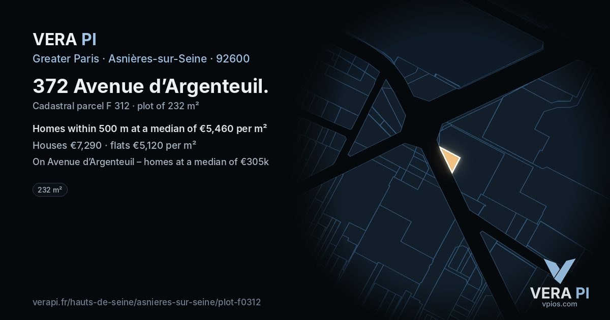 372 Avenue d’Argenteuil, Asnières-sur-Seine at night – the plot lit, the parcels around coloured by the prices near them
