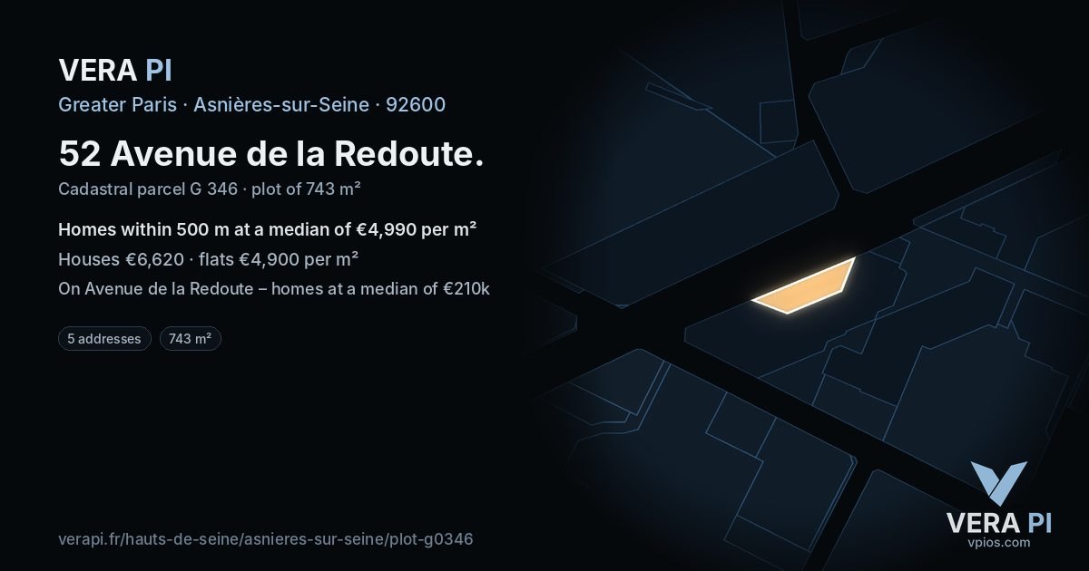 52 Avenue de la Redoute, Asnières-sur-Seine at night – the plot lit, the parcels around coloured by the prices near them