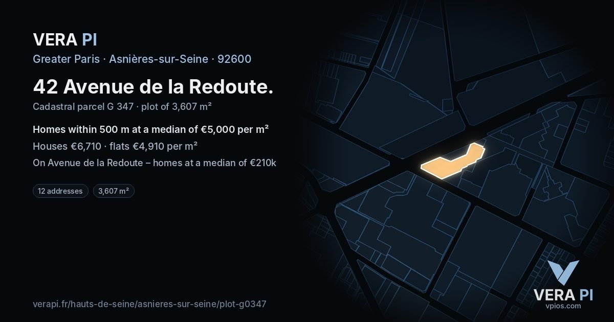 42 Avenue de la Redoute, Asnières-sur-Seine at night – the plot lit, the parcels around coloured by the prices near them