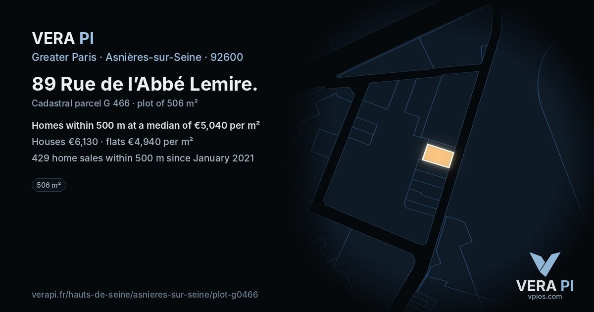 89 Rue de l’Abbé Lemire, Asnières-sur-Seine at night – the plot lit, the parcels around coloured by the prices near them