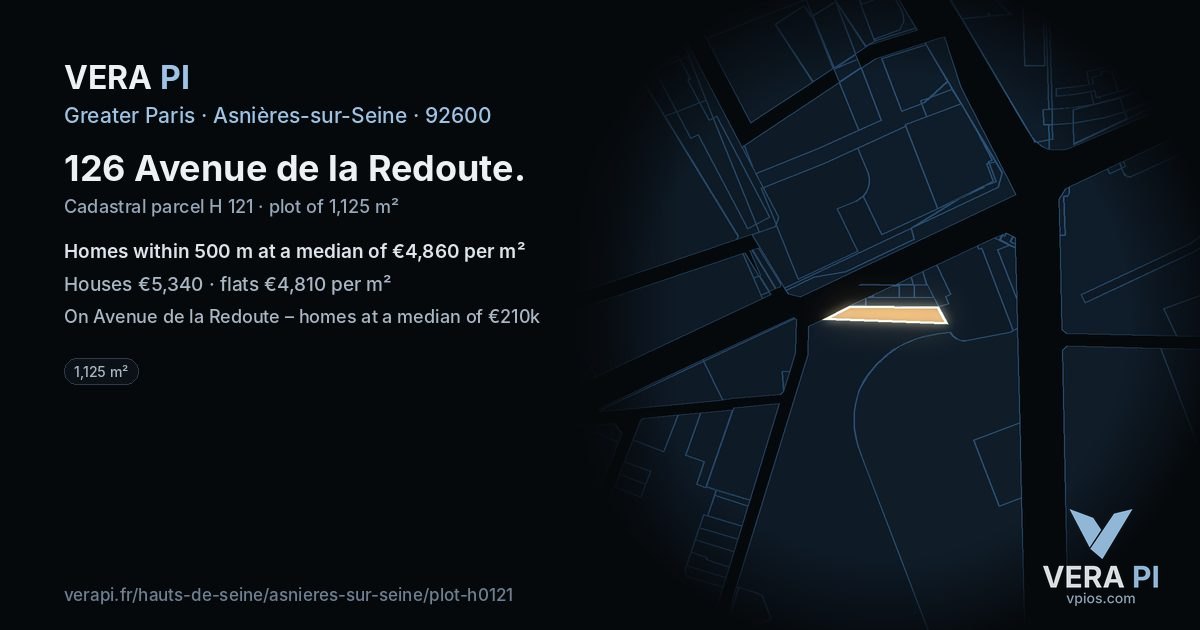 126 Avenue de la Redoute, Asnières-sur-Seine at night – the plot lit, the parcels around coloured by the prices near them