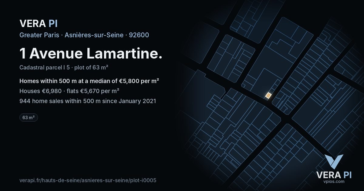 1 Avenue Lamartine, Asnières-sur-Seine at night – the plot lit, the parcels around coloured by the prices near them