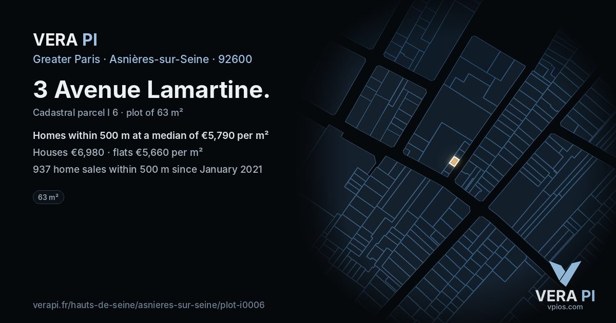 3 Avenue Lamartine, Asnières-sur-Seine at night – the plot lit, the parcels around coloured by the prices near them