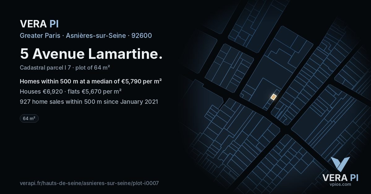 5 Avenue Lamartine, Asnières-sur-Seine at night – the plot lit, the parcels around coloured by the prices near them