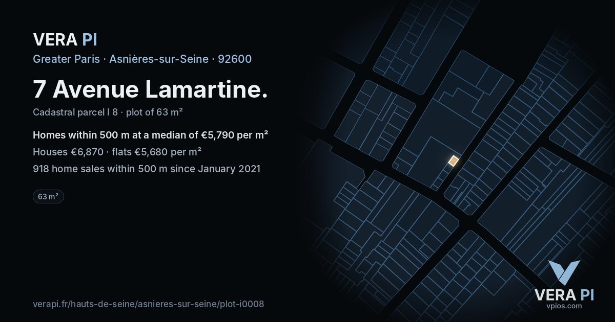 7 Avenue Lamartine, Asnières-sur-Seine at night – the plot lit, the parcels around coloured by the prices near them