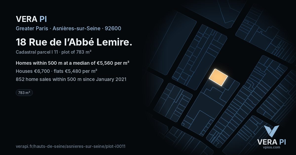 18 Rue de l’Abbé Lemire, Asnières-sur-Seine at night – the plot lit, the parcels around coloured by the prices near them