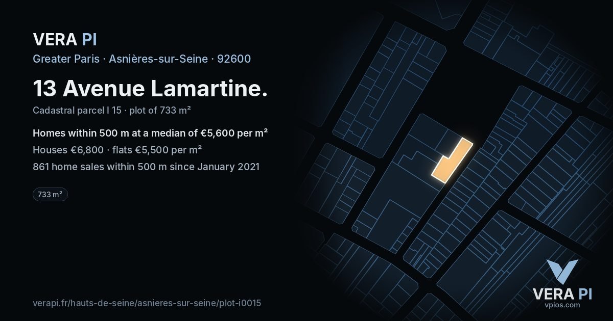 13 Avenue Lamartine, Asnières-sur-Seine at night – the plot lit, the parcels around coloured by the prices near them