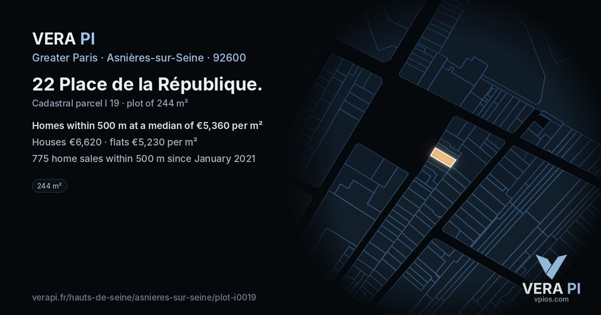 22 Place de la République, Asnières-sur-Seine at night – the plot lit, the parcels around coloured by the prices near them