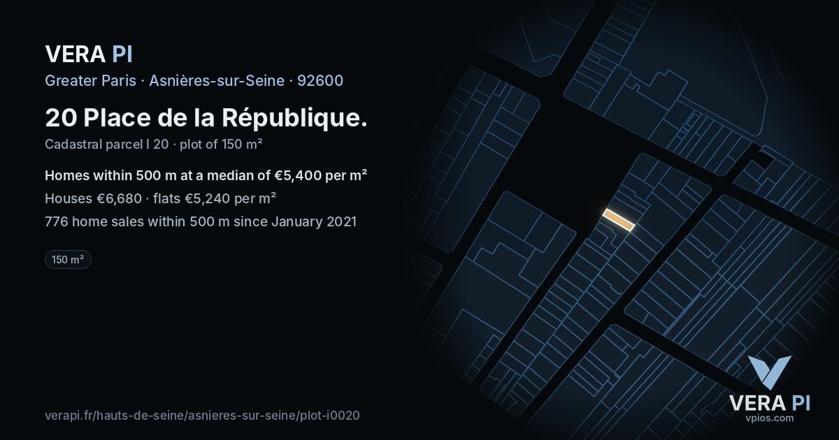 20 Place de la République, Asnières-sur-Seine at night – the plot lit, the parcels around coloured by the prices near them