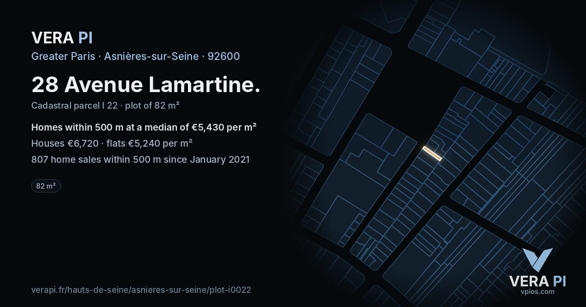 28 Avenue Lamartine, Asnières-sur-Seine at night – the plot lit, the parcels around coloured by the prices near them