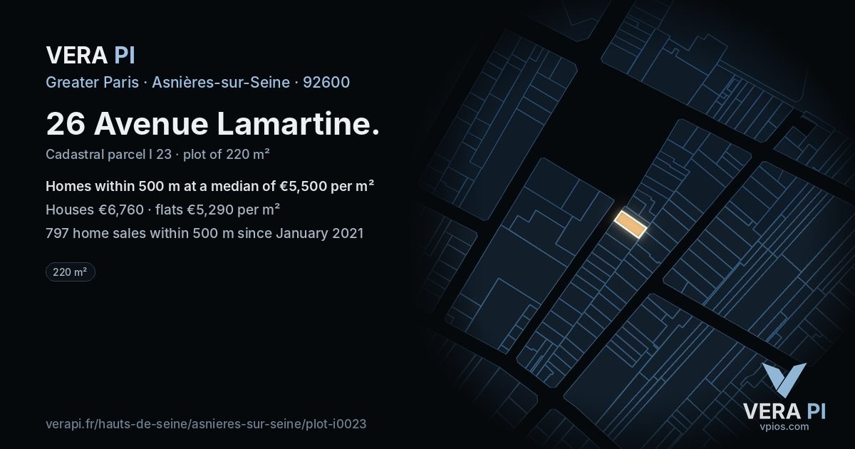 26 Avenue Lamartine, Asnières-sur-Seine at night – the plot lit, the parcels around coloured by the prices near them