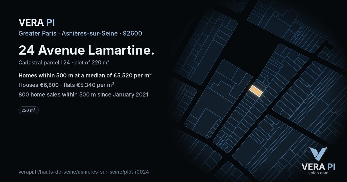 24 Avenue Lamartine, Asnières-sur-Seine at night – the plot lit, the parcels around coloured by the prices near them