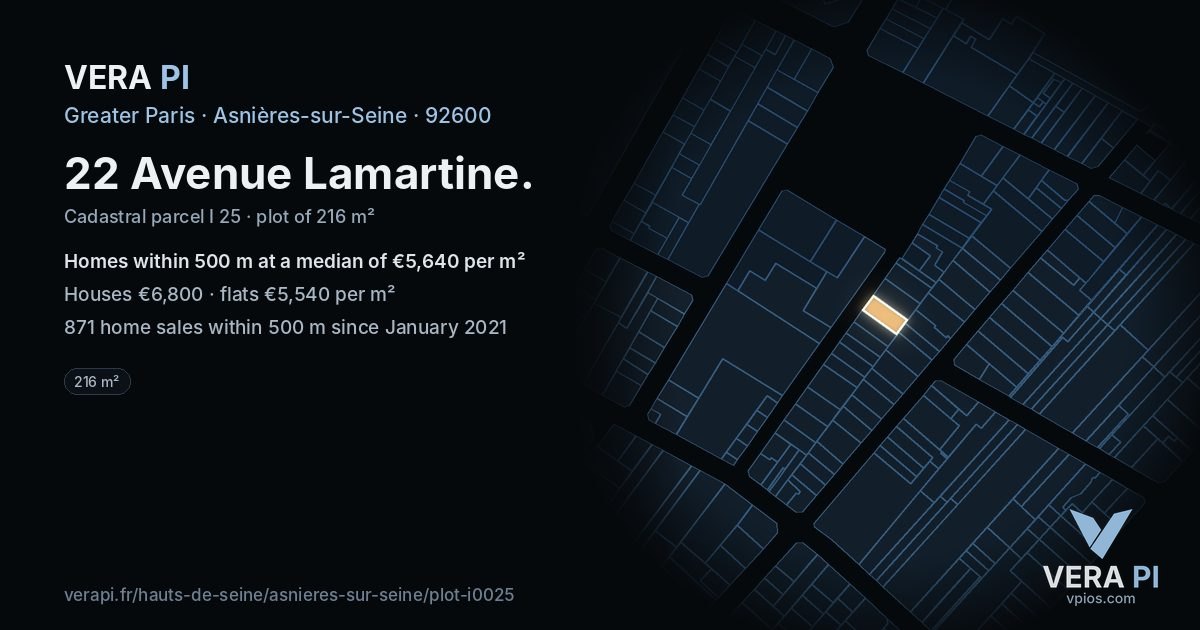 22 Avenue Lamartine, Asnières-sur-Seine at night – the plot lit, the parcels around coloured by the prices near them