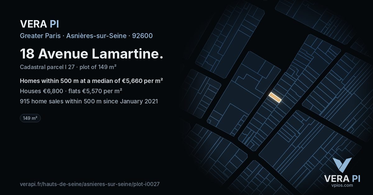 18 Avenue Lamartine, Asnières-sur-Seine at night – the plot lit, the parcels around coloured by the prices near them