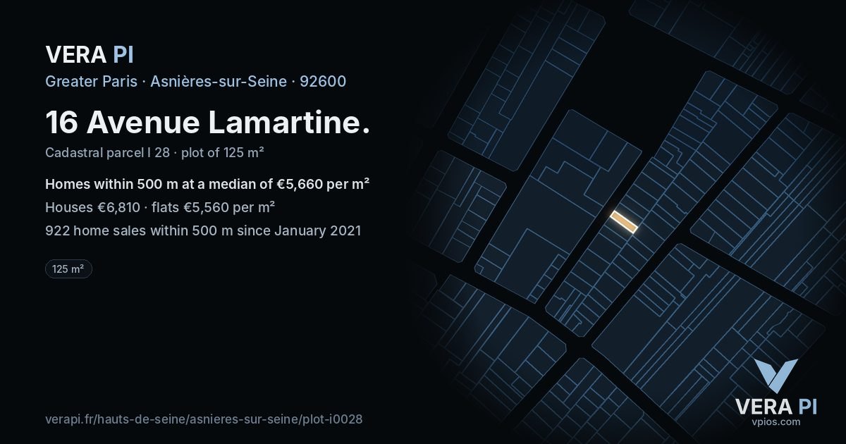 16 Avenue Lamartine, Asnières-sur-Seine at night – the plot lit, the parcels around coloured by the prices near them