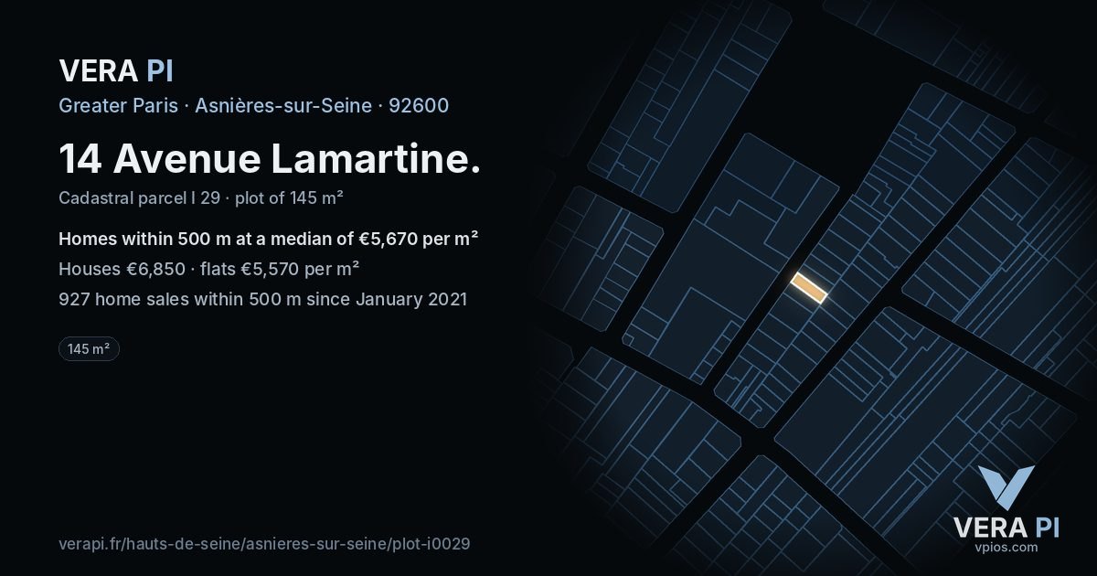 14 Avenue Lamartine, Asnières-sur-Seine at night – the plot lit, the parcels around coloured by the prices near them