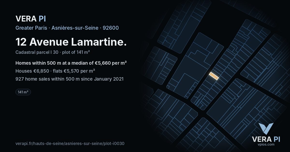 12 Avenue Lamartine, Asnières-sur-Seine at night – the plot lit, the parcels around coloured by the prices near them