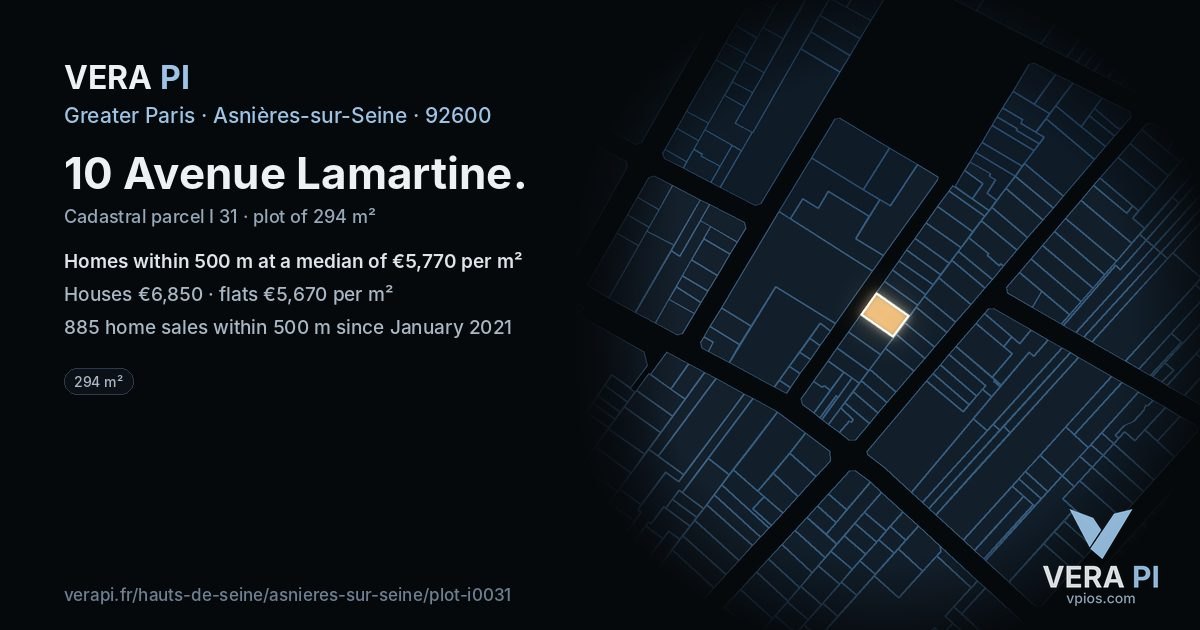 10 Avenue Lamartine, Asnières-sur-Seine at night – the plot lit, the parcels around coloured by the prices near them