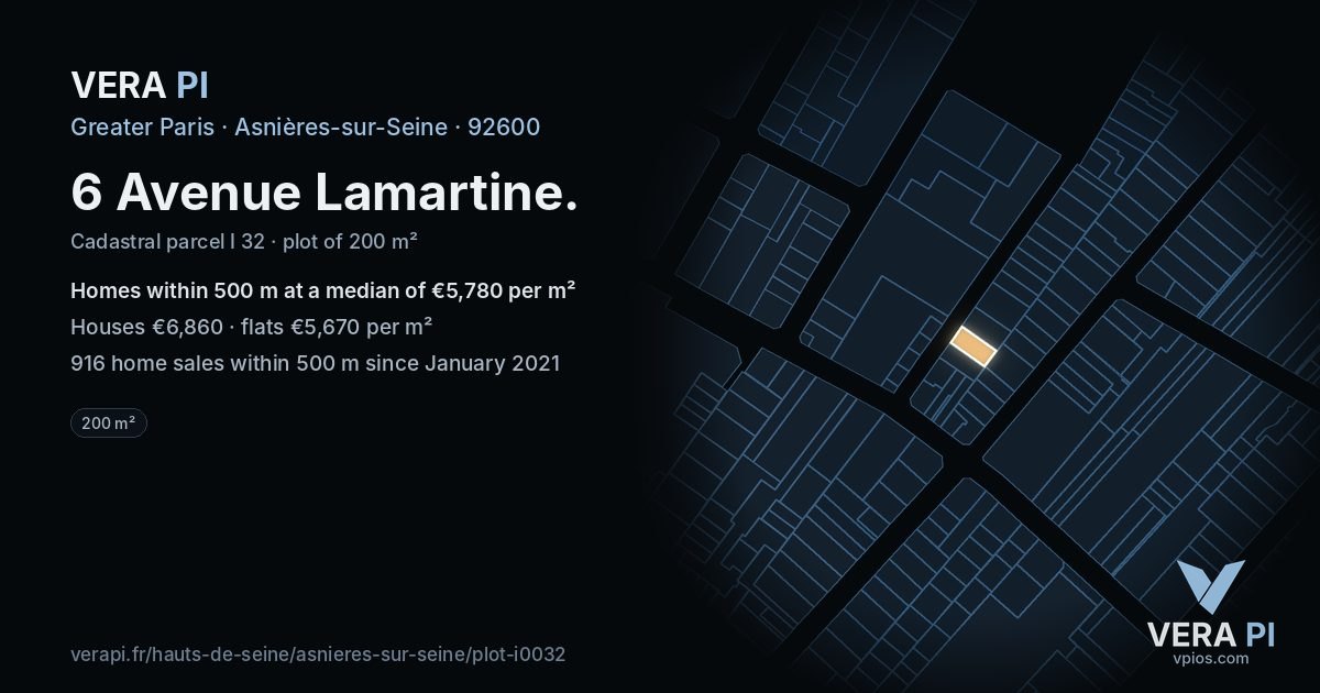 6 Avenue Lamartine, Asnières-sur-Seine at night – the plot lit, the parcels around coloured by the prices near them