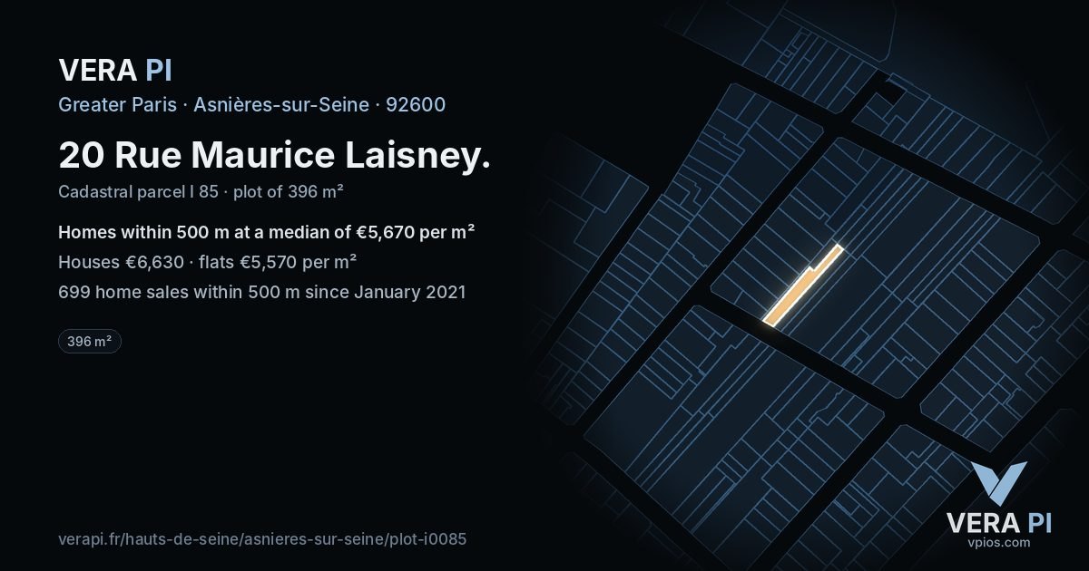20 Rue Maurice Laisney, Asnières-sur-Seine at night – the plot lit, the parcels around coloured by the prices near them