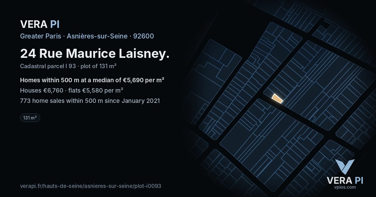 24 Rue Maurice Laisney, Asnières-sur-Seine at night – the plot lit, the parcels around coloured by the prices near them