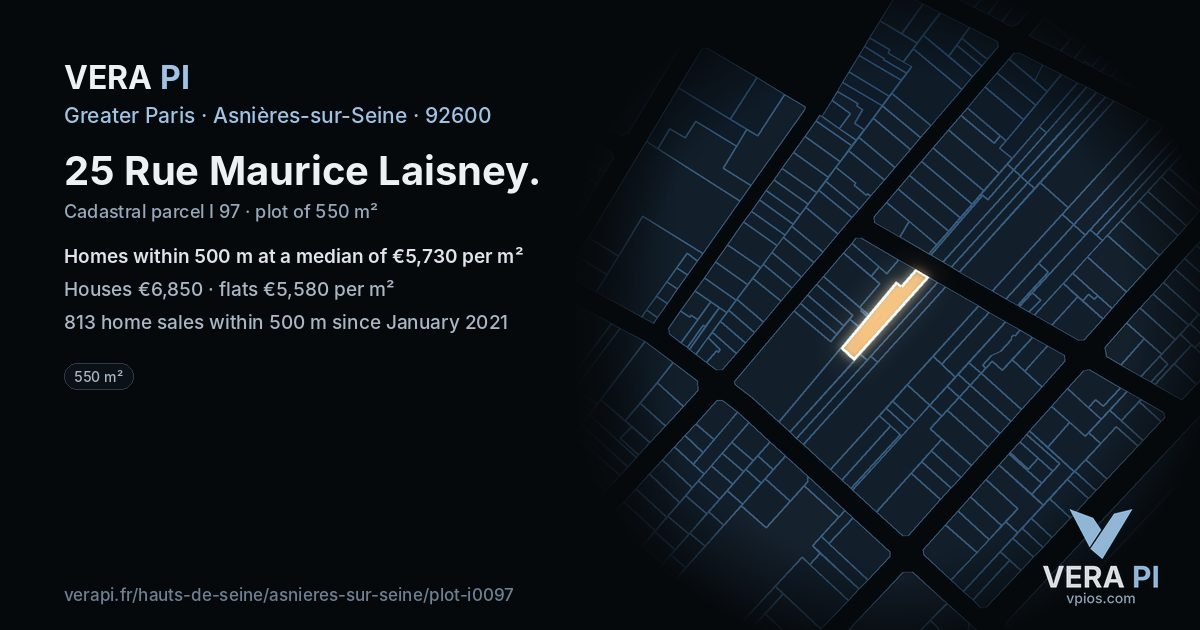 25 Rue Maurice Laisney, Asnières-sur-Seine at night – the plot lit, the parcels around coloured by the prices near them