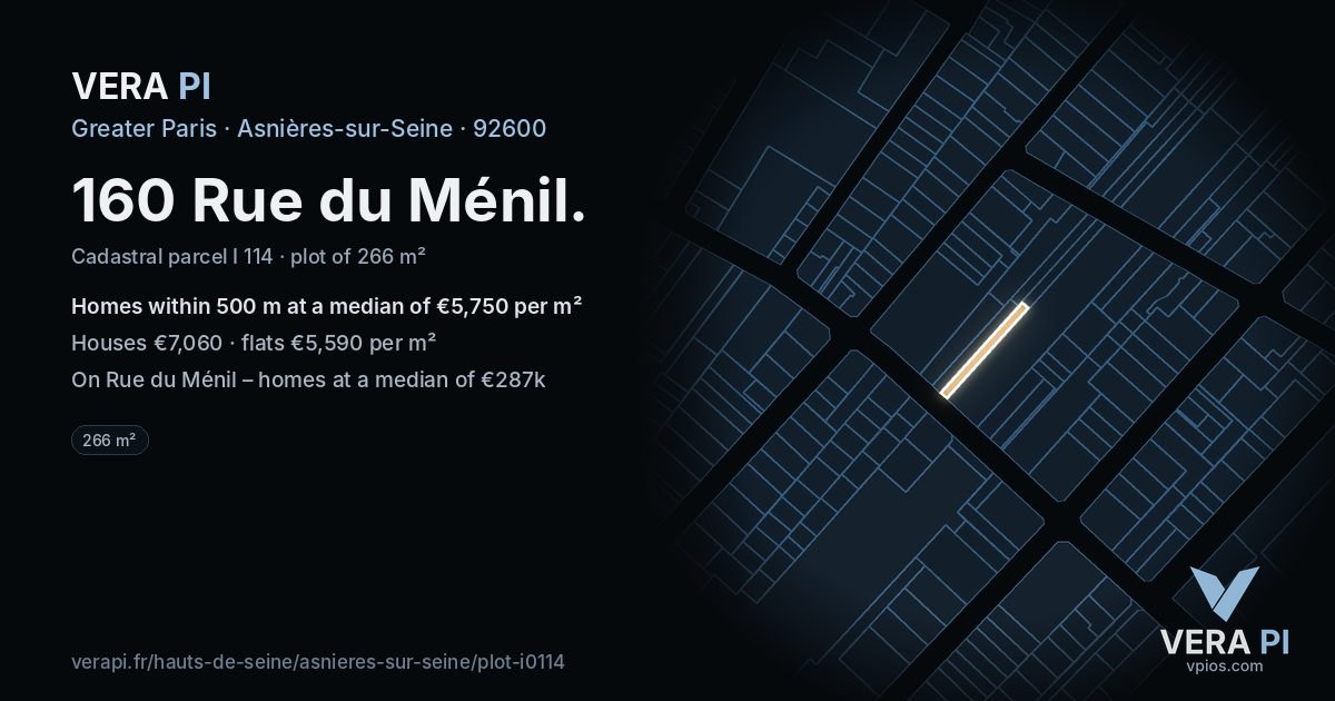 160 Rue du Ménil, Asnières-sur-Seine at night – the plot lit, the parcels around coloured by the prices near them