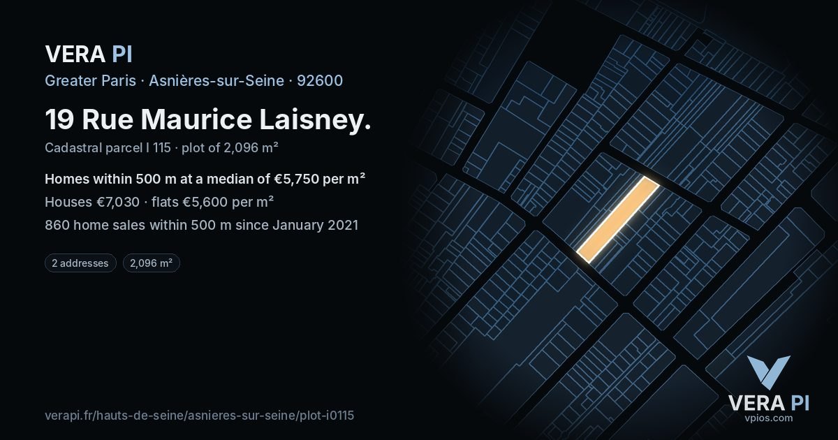 19 Rue Maurice Laisney, Asnières-sur-Seine at night – the plot lit, the parcels around coloured by the prices near them