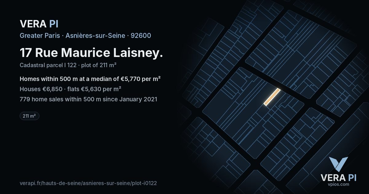 17 Rue Maurice Laisney, Asnières-sur-Seine at night – the plot lit, the parcels around coloured by the prices near them